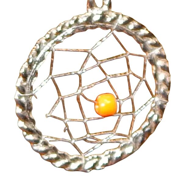 Orange "Spider" in Web Earrings - Picture 3 of 10